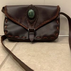 Vintage handmade chestnut leather with green jade made in Guatemala